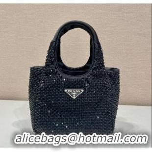 Pretty Style Prada Crystals Mini Top Handle Bag 1BA349 Black 2024