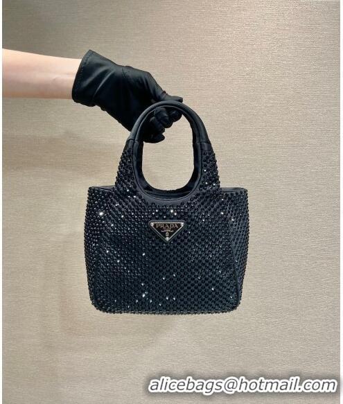 Pretty Style Prada Crystals Mini Top Handle Bag 1BA349 Black 2024