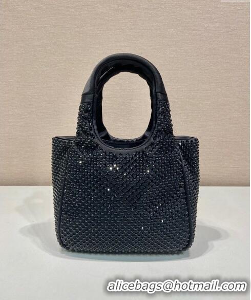 Pretty Style Prada Crystals Mini Top Handle Bag 1BA349 Black 2024