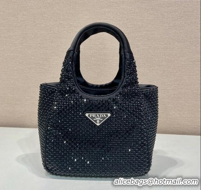 Pretty Style Prada Crystals Mini Top Handle Bag 1BA349 Black 2024