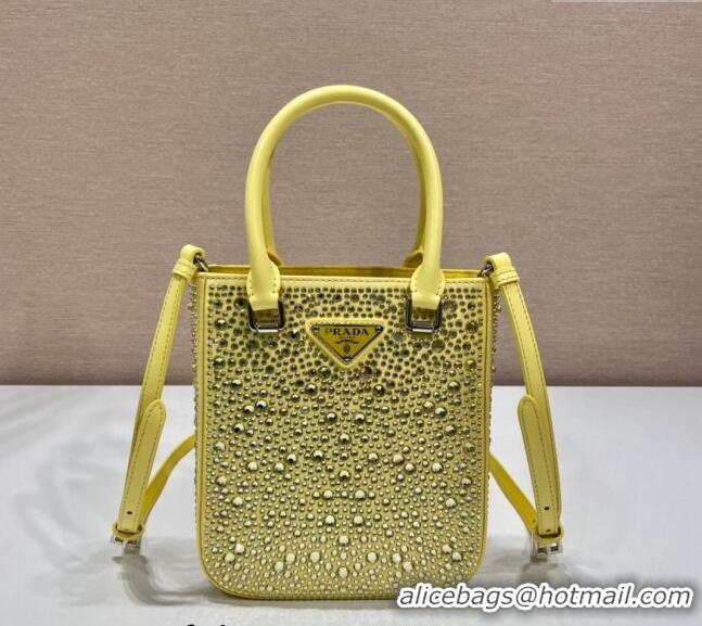 Buy Inexpensive Prada Crystal Mini Tote Bag 1BG331 Yellow 2024