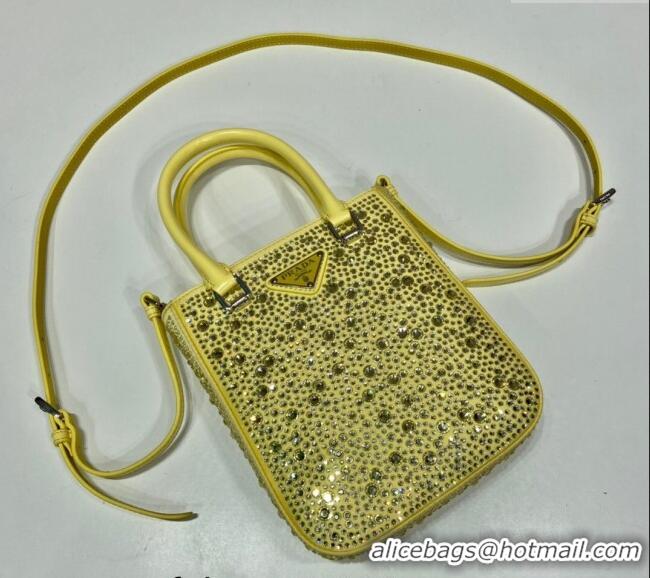 Buy Inexpensive Prada Crystal Mini Tote Bag 1BG331 Yellow 2024