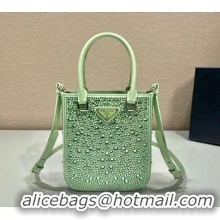 Grade Promotional Prada Crystal Mini Tote Bag 1BG331 Light Green 2024