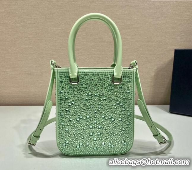 Grade Promotional Prada Crystal Mini Tote Bag 1BG331 Light Green 2024