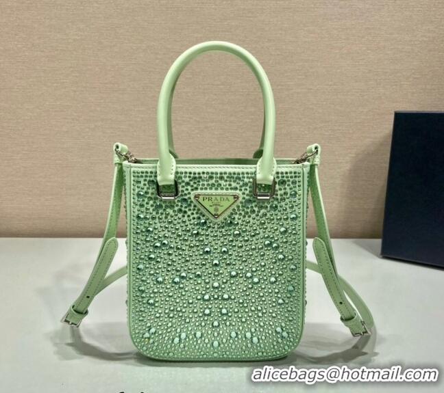 Grade Promotional Prada Crystal Mini Tote Bag 1BG331 Light Green 2024