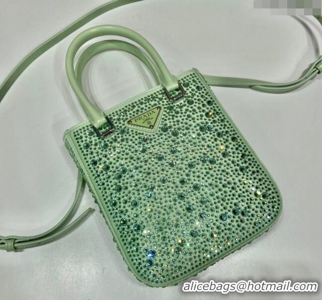 Grade Promotional Prada Crystal Mini Tote Bag 1BG331 Light Green 2024