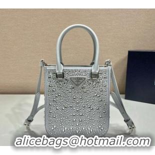 Best Quality Prada Crystal Mini Tote Bag 1BG331 Grey 2024