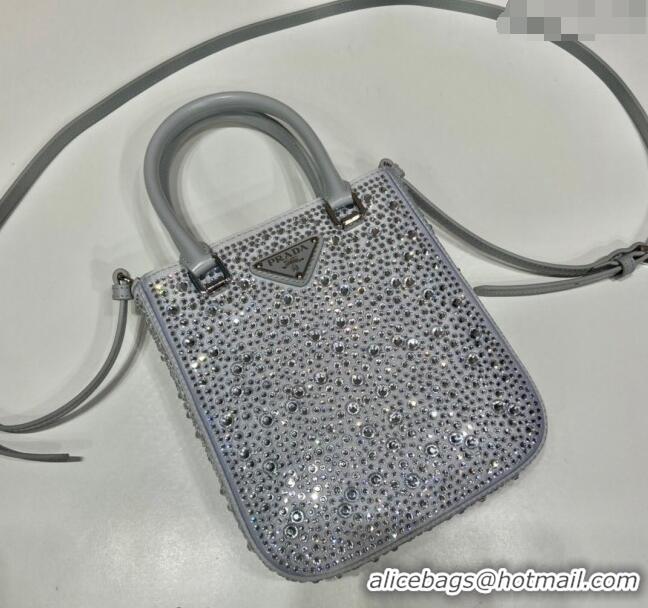 Best Quality Prada Crystal Mini Tote Bag 1BG331 Grey 2024