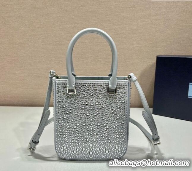 Best Quality Prada Crystal Mini Tote Bag 1BG331 Grey 2024