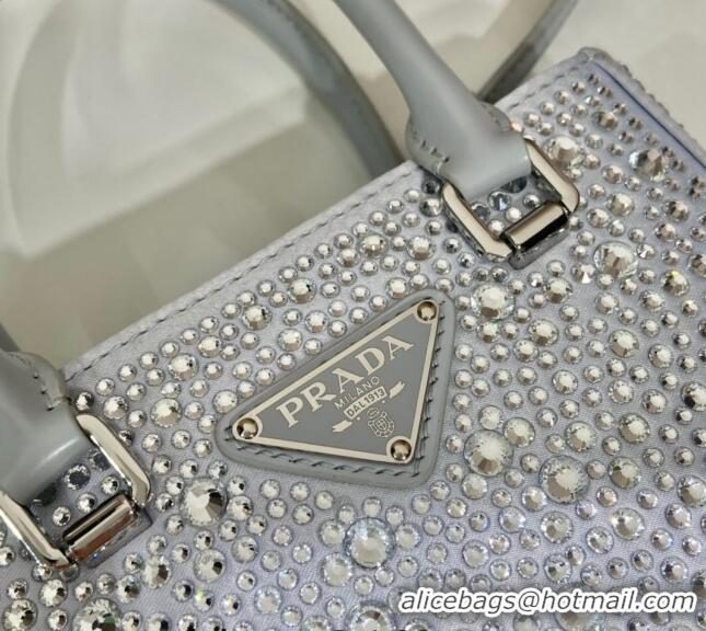 Best Quality Prada Crystal Mini Tote Bag 1BG331 Grey 2024