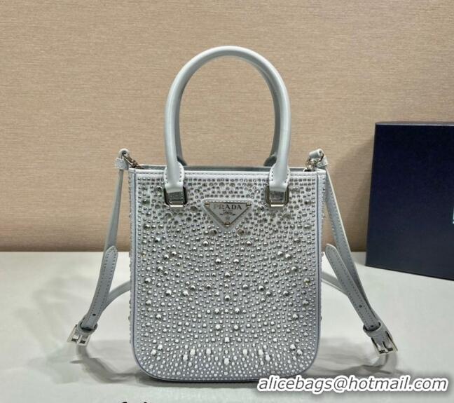 Best Quality Prada Crystal Mini Tote Bag 1BG331 Grey 2024