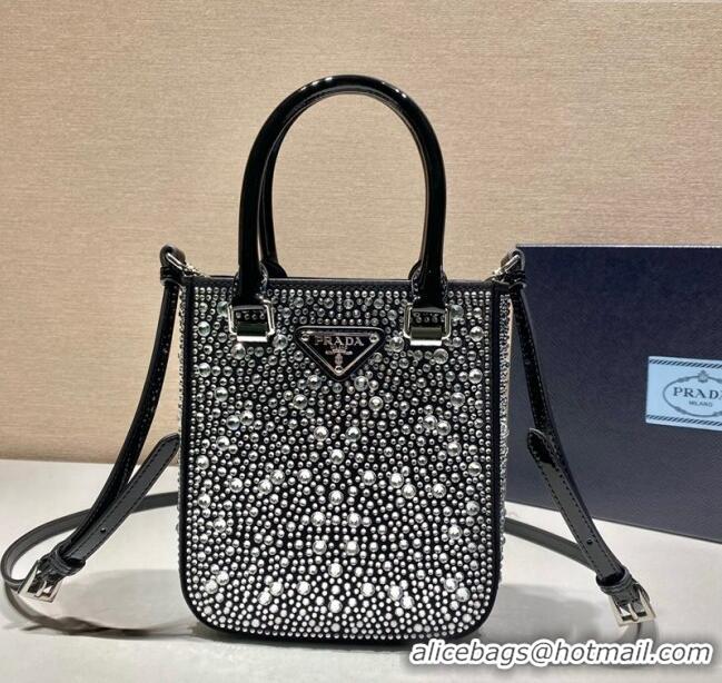 Top Grade Prada Crystal Mini Tote Bag 1BG331 Black 2024