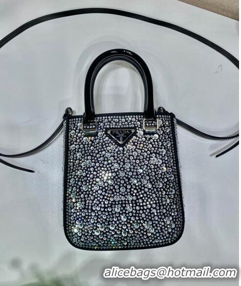 Top Grade Prada Crystal Mini Tote Bag 1BG331 Black 2024