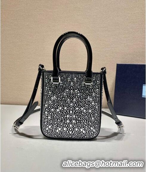 Top Grade Prada Crystal Mini Tote Bag 1BG331 Black 2024