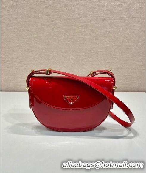 Famous Brand Prada Patent Leather Saddle Mini Bag 1BA349 Red 2024