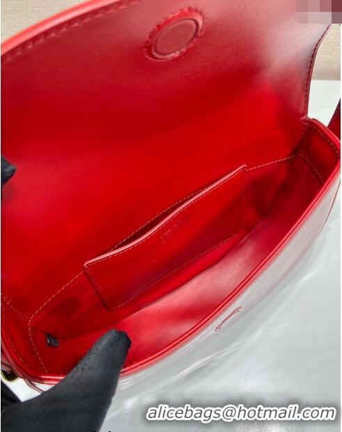 Famous Brand Prada Patent Leather Saddle Mini Bag 1BA349 Red 2024