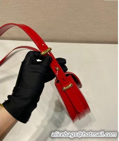 Famous Brand Prada Patent Leather Saddle Mini Bag 1BA349 Red 2024