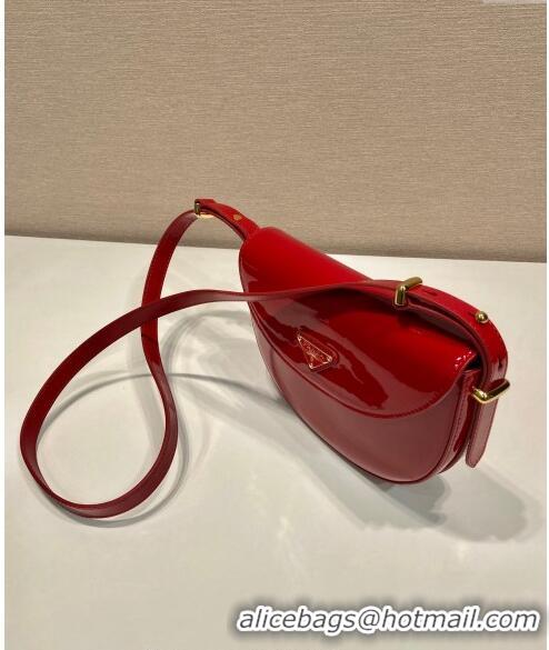 Famous Brand Prada Patent Leather Saddle Mini Bag 1BA349 Red 2024