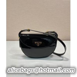 Buy Cheapest Prada Patent leather saddle mini bag 1BA349 Black 2024