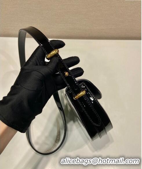 Buy Cheapest Prada Patent leather saddle mini bag 1BA349 Black 2024