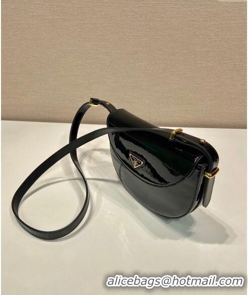 Buy Cheapest Prada Patent leather saddle mini bag 1BA349 Black 2024