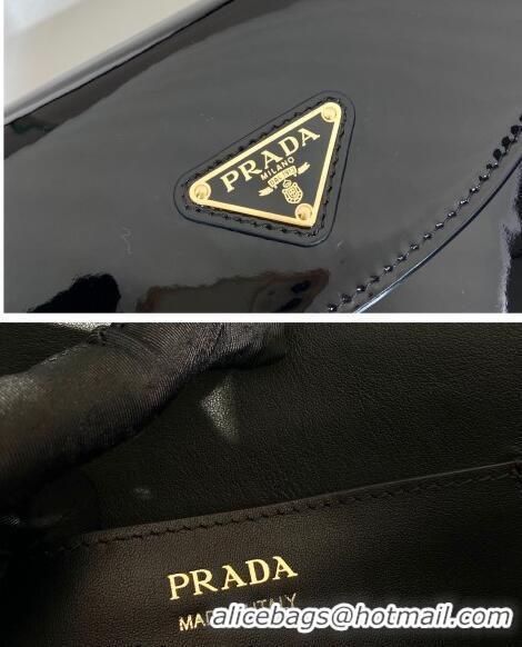 Buy Cheapest Prada Patent leather saddle mini bag 1BA349 Black 2024