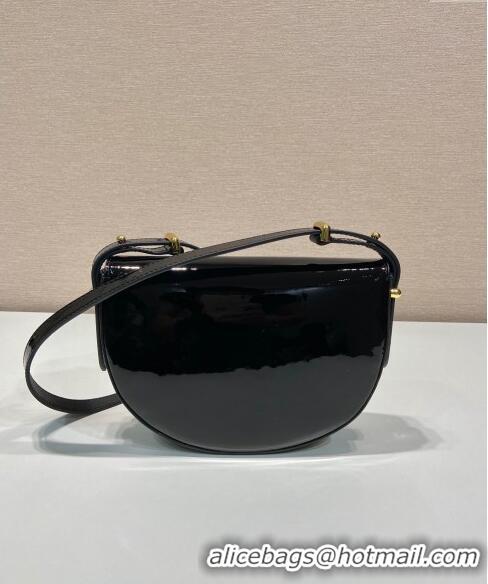 Buy Cheapest Prada Patent leather saddle mini bag 1BA349 Black 2024