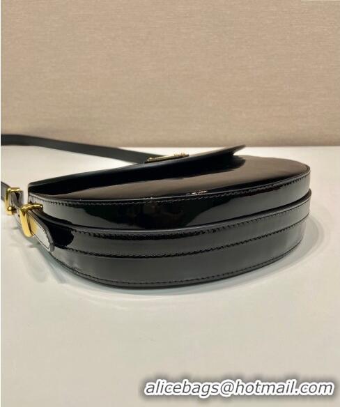 Buy Cheapest Prada Patent leather saddle mini bag 1BA349 Black 2024