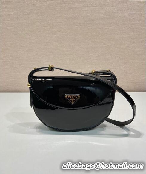 Buy Cheapest Prada Patent leather saddle mini bag 1BA349 Black 2024