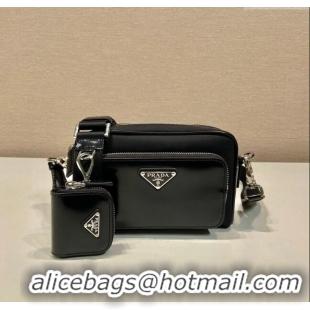 Top Quality Prada Re-Nylon and brushed leather shoulder bag 2VH172 Black 2024