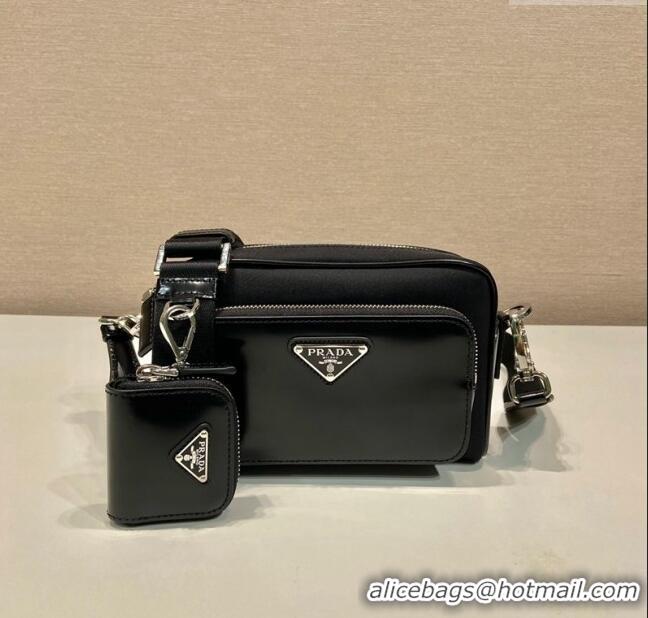 Top Quality Prada Re-Nylon and brushed leather shoulder bag 2VH172 Black 2024