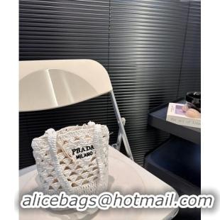 ​Super Quality Prada Crochet Straw tote mini bag P0618 White 2024