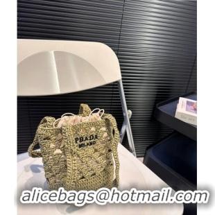 Discount Prada Crochet Straw tote mini bag P0618 Green 2024