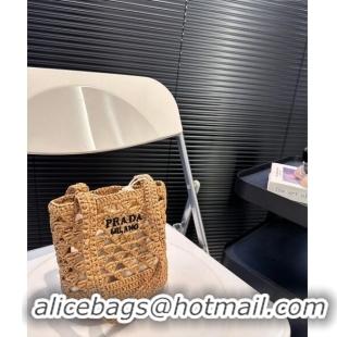 Top Design Prada Crochet Straw tote mini bag P0618 Khaki 2024