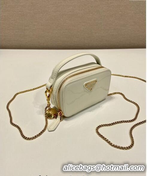 Top Grade Prada Patent leather mini-pouch 1NR025 White 2024