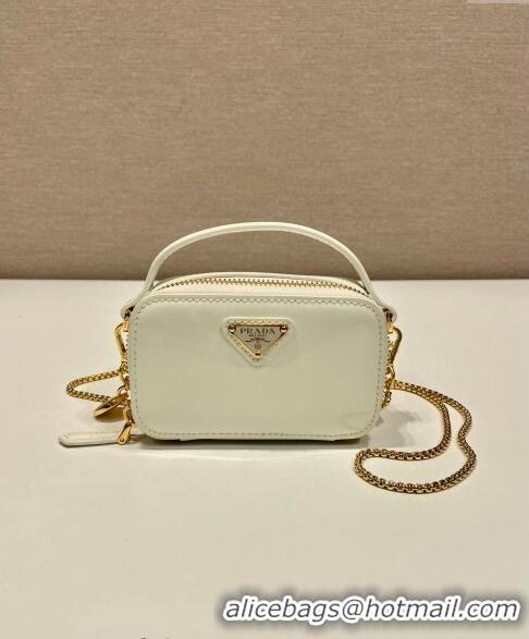 Top Grade Prada Patent leather mini-pouch 1NR025 White 2024