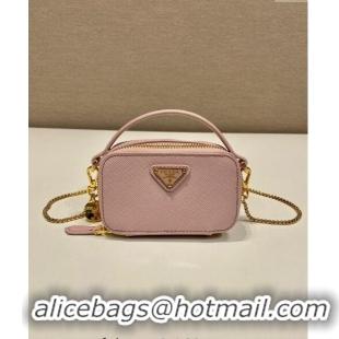 Luxury Cheap Prada Saffiano leather mini-pouch 1NR025 Alabaster Pink 2024