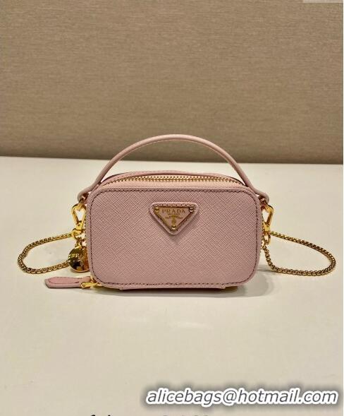 Luxury Cheap Prada Saffiano leather mini-pouch 1NR025 Alabaster Pink 2024