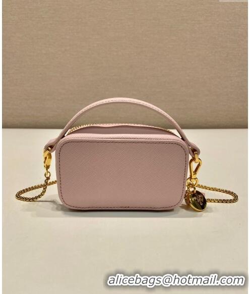 Luxury Cheap Prada Saffiano leather mini-pouch 1NR025 Alabaster Pink 2024