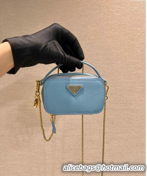 Market Sells Prada Saffiano leather mini-pouch 1NR025 Light Blue 2024