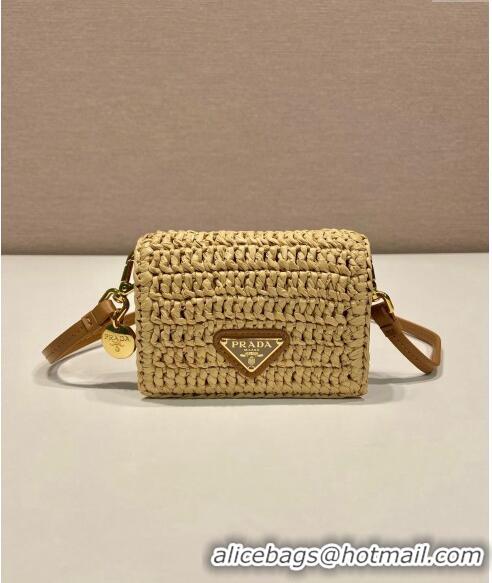 Top Design Prada Crochet card holder with shoulder strap 1MR024 Khaki 2024