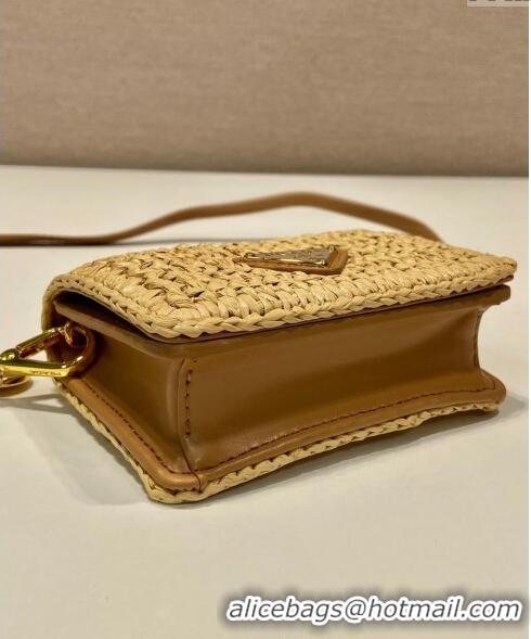 Top Design Prada Crochet card holder with shoulder strap 1MR024 Khaki 2024