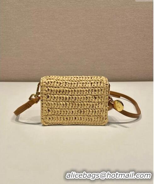 Top Design Prada Crochet card holder with shoulder strap 1MR024 Khaki 2024