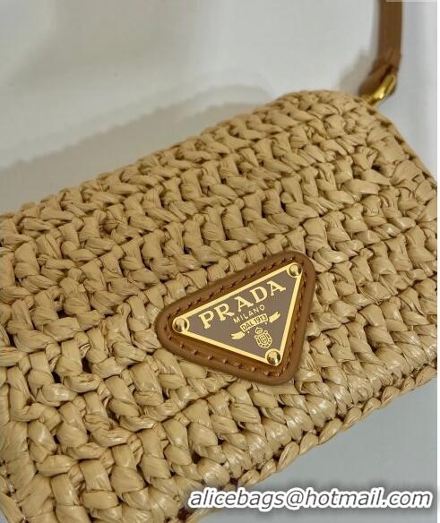 Top Design Prada Crochet card holder with shoulder strap 1MR024 Khaki 2024