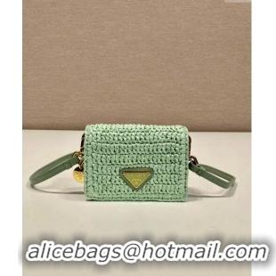 Well Crafted Prada Crochet card holder with shoulder strap 1MR024 Aqua Green 2024