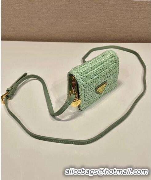 Well Crafted Prada Crochet card holder with shoulder strap 1MR024 Aqua Green 2024