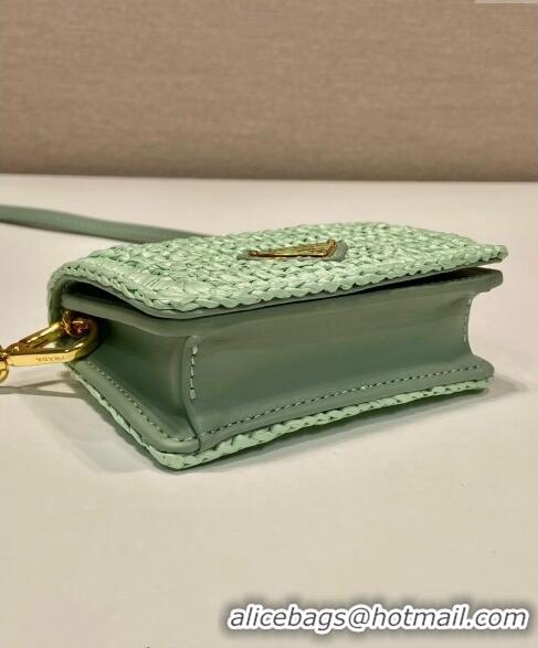 Well Crafted Prada Crochet card holder with shoulder strap 1MR024 Aqua Green 2024