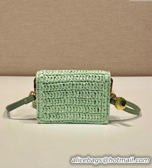 Well Crafted Prada Crochet card holder with shoulder strap 1MR024 Aqua Green 2024