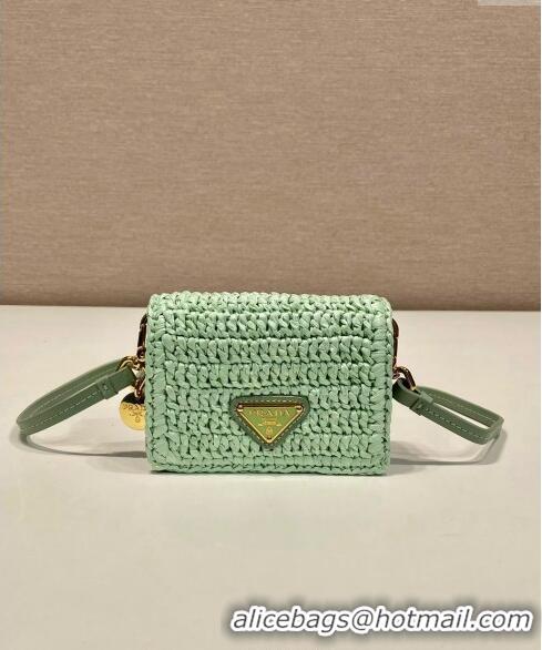 Well Crafted Prada Crochet card holder with shoulder strap 1MR024 Aqua Green 2024