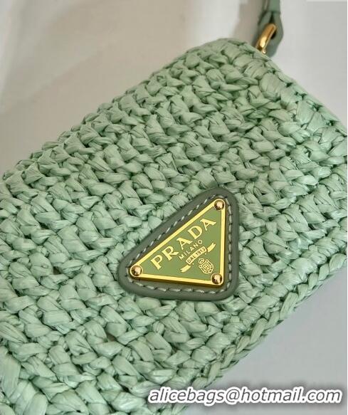 Well Crafted Prada Crochet card holder with shoulder strap 1MR024 Aqua Green 2024